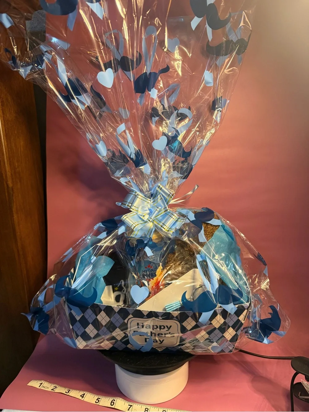 Father's Day Gift Basket with Brown Teddy and Blue Accents